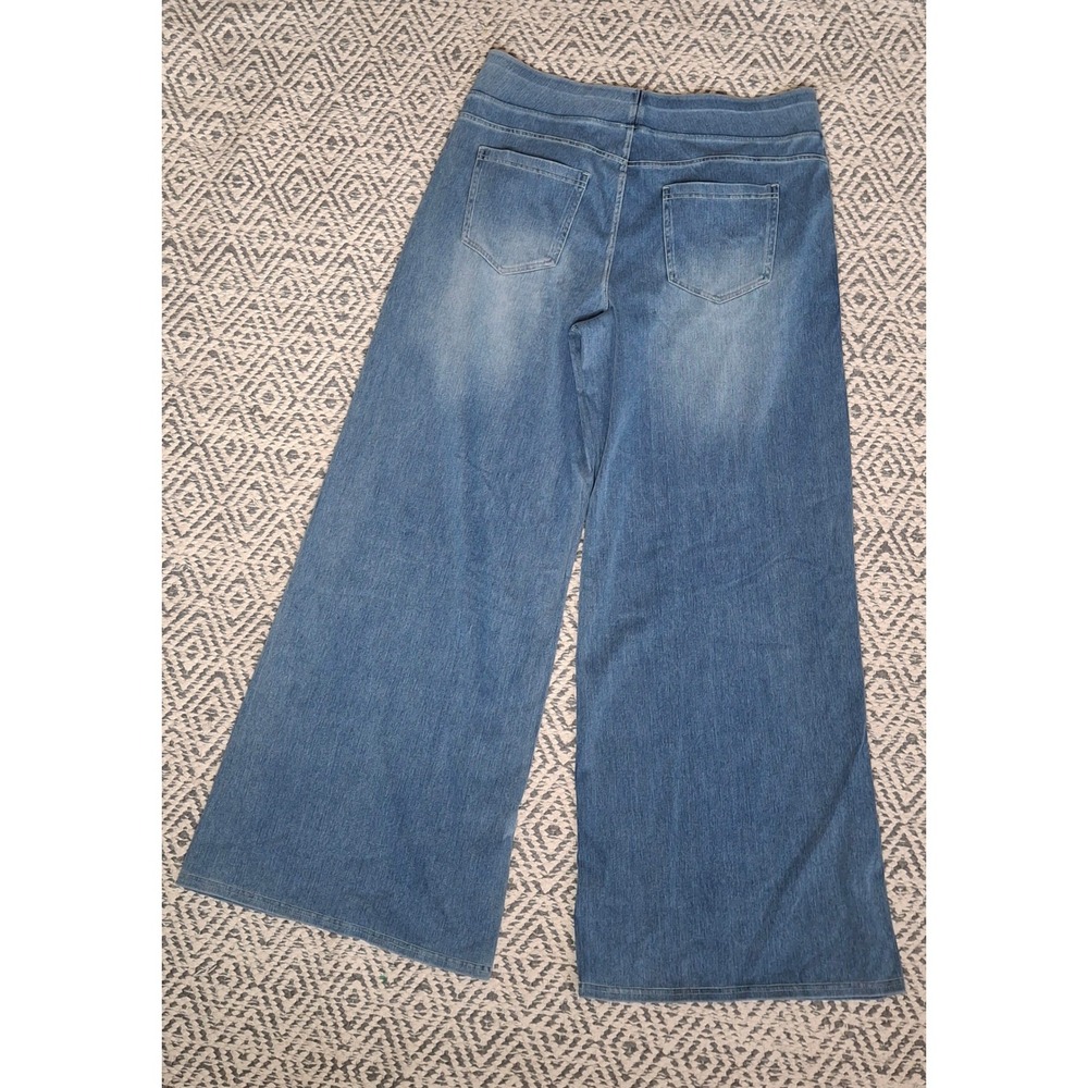 Halara Wide Leg Denim Jeans XL Regular Blue High Waisted Pull On Stretch - Picture 6 of 11